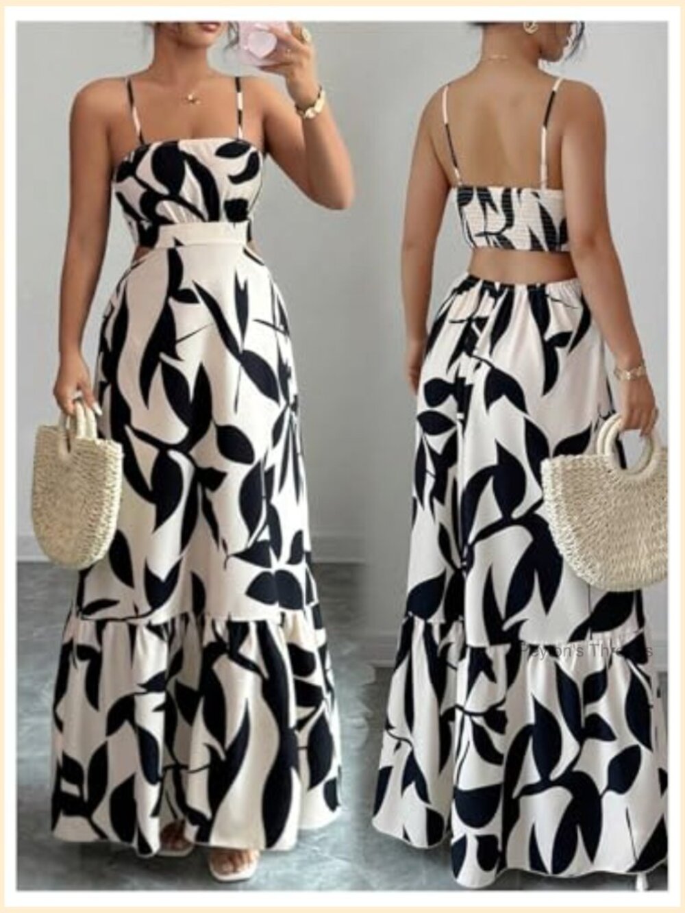 Cut Out Floral Print Tropical Maxi Cami Dress Ruffle Flowy Summer Sundress - Picture 5 of 6